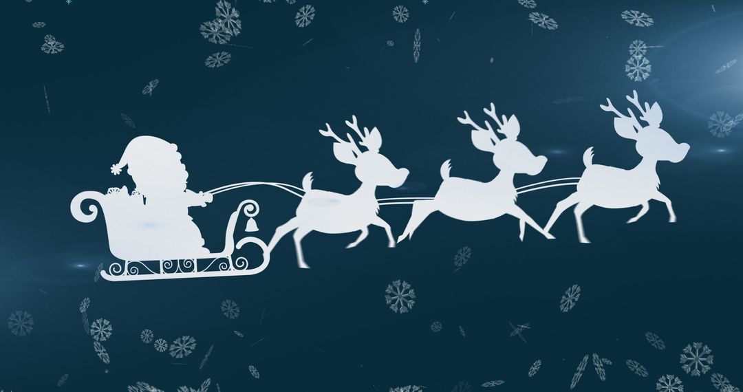 Silhouette of Santa Claus in Sleigh with Reindeer on Snowy Night - Free Images, Stock Photos and Pictures on Pikwizard.com