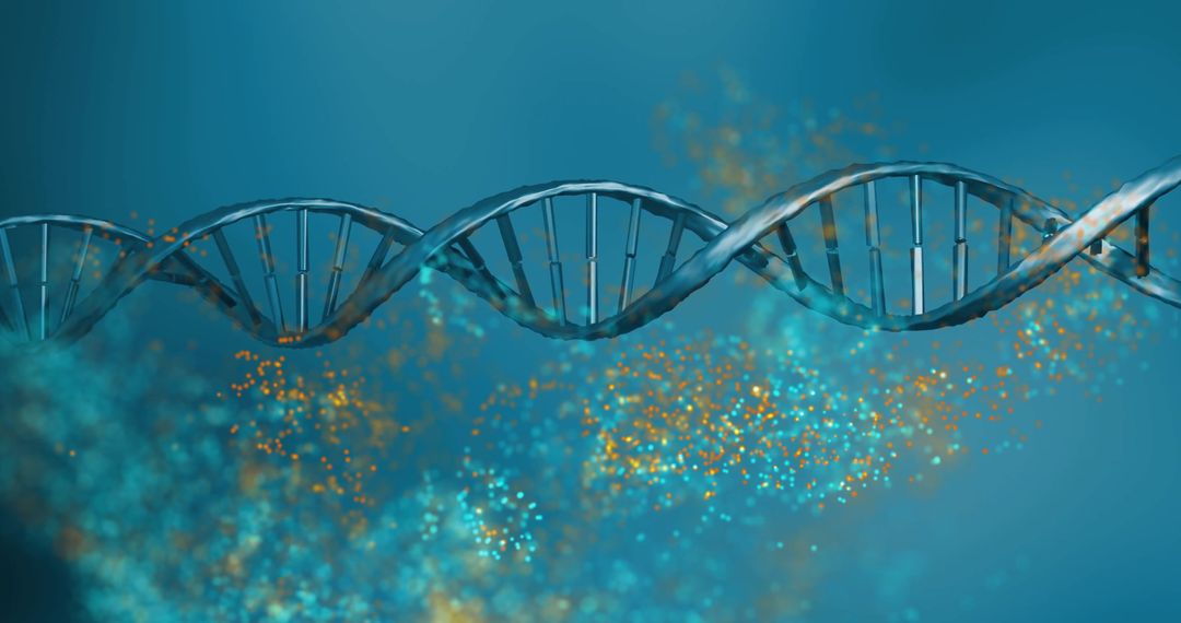 Futuristic DNA Strand Highlighted with Light and Particles