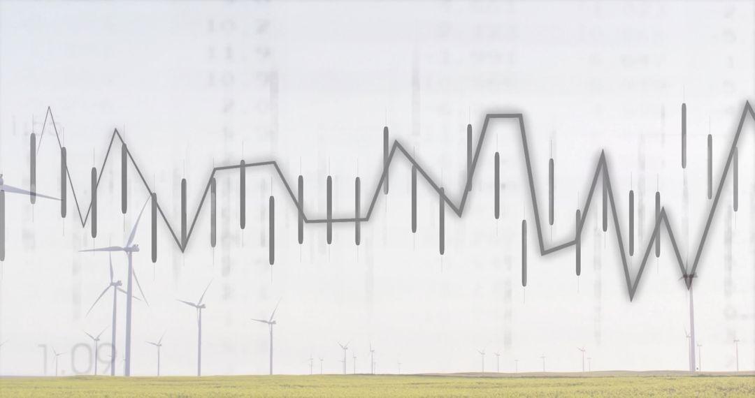 Wind Turbines with Superimposed Data Graph Illustrating Green Energy Metrics