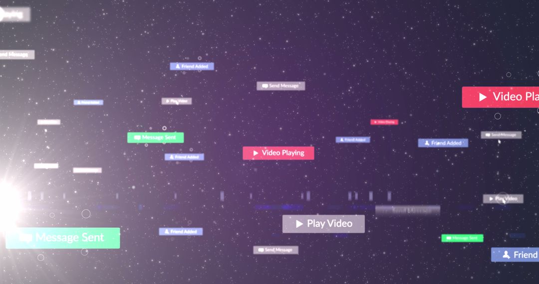 Digital Icons and Notifications Floating in Night Sky