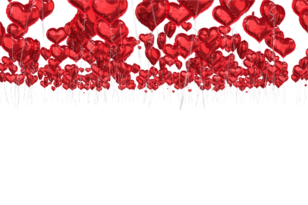 Transparent Red Heart Balloons Floating Upward in Unison