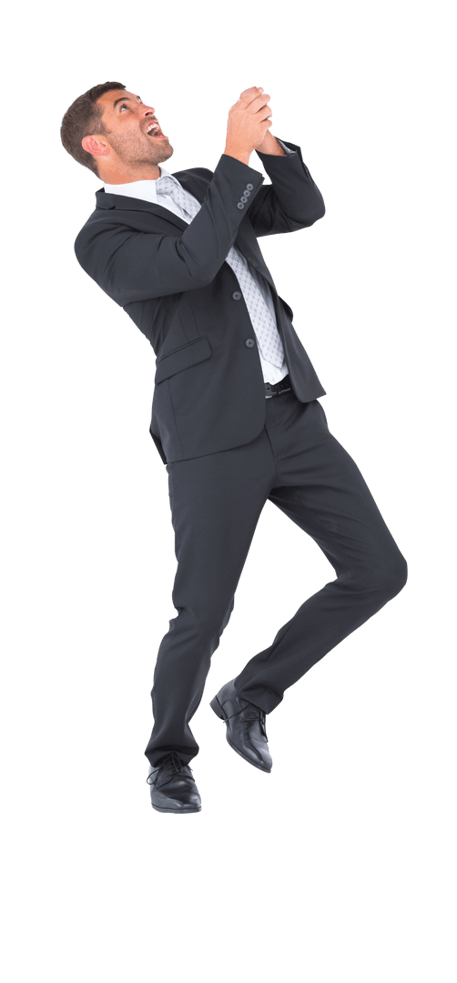 Transparent Businessman With Excited Gesture Looking Upward