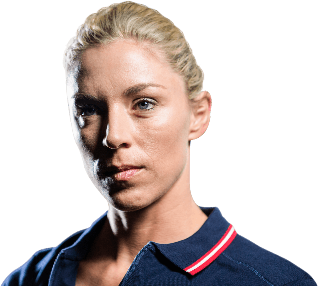 Transparent Close-up of Focused Female Athlete with Determined Expression