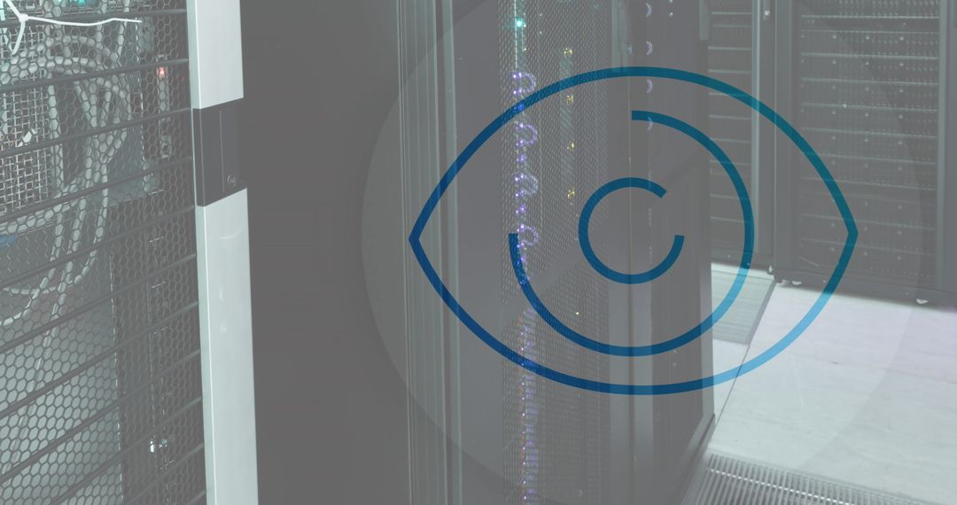 Cyber Security Eye Symbol Over Server Room Technology