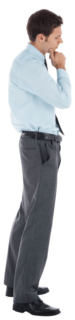 Transparent Businessman Reflecting with Hand on Chin