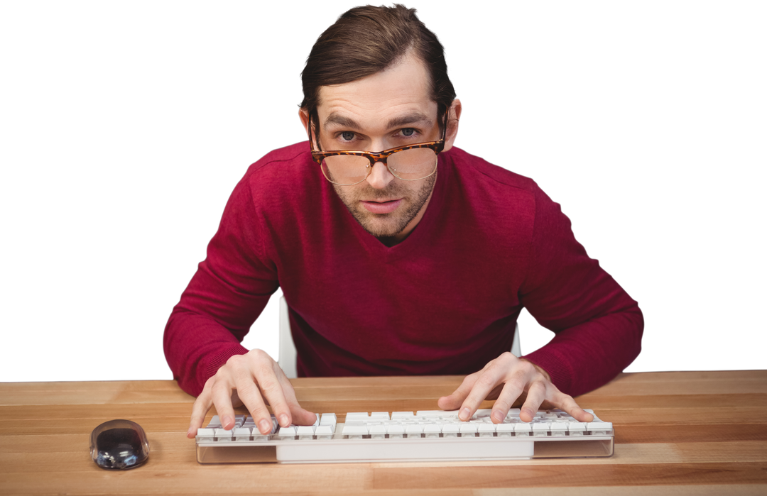 Transparent Businessman with Red Sweater Typing on Keyboard - Download Free Stock Images Pikwizard.com