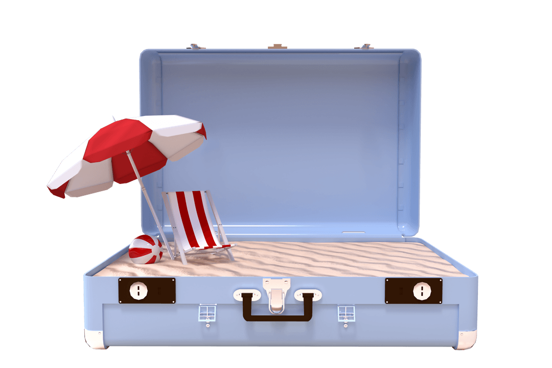 Transparent Suitcase Beach Scene with Deckchair and Umbrella