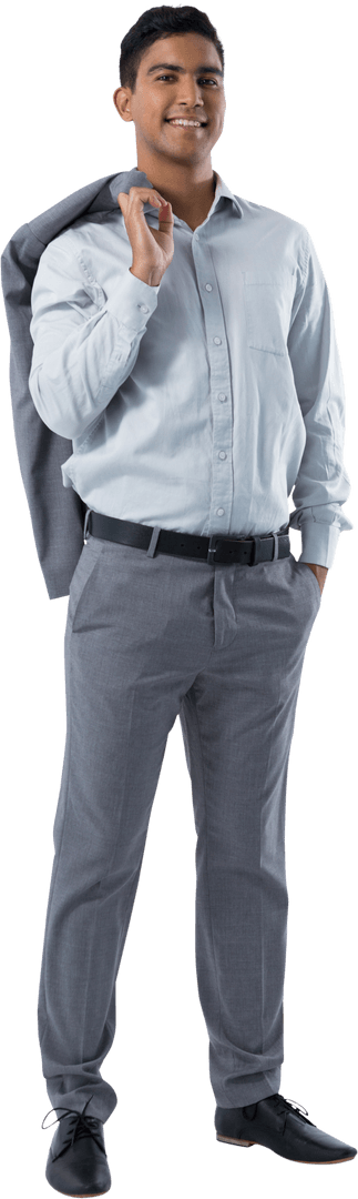 Confident Young Businessman Posing in Formal Wear Holding Jacket