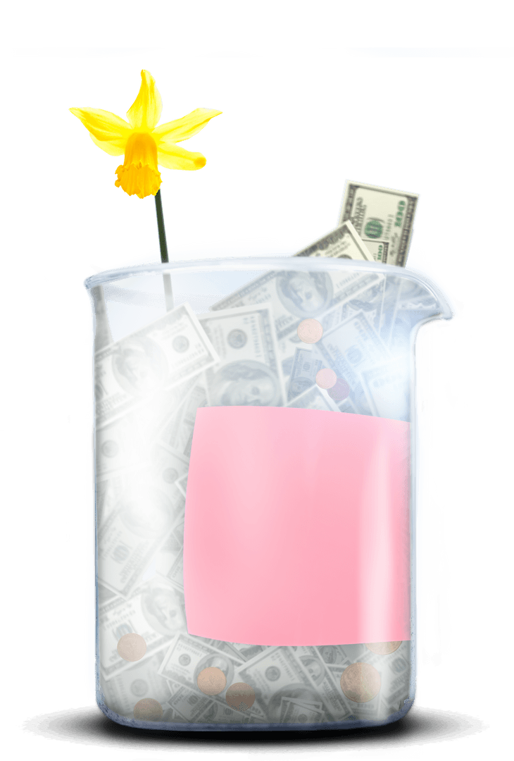 Money Blooming in Beaker on Transparent Background