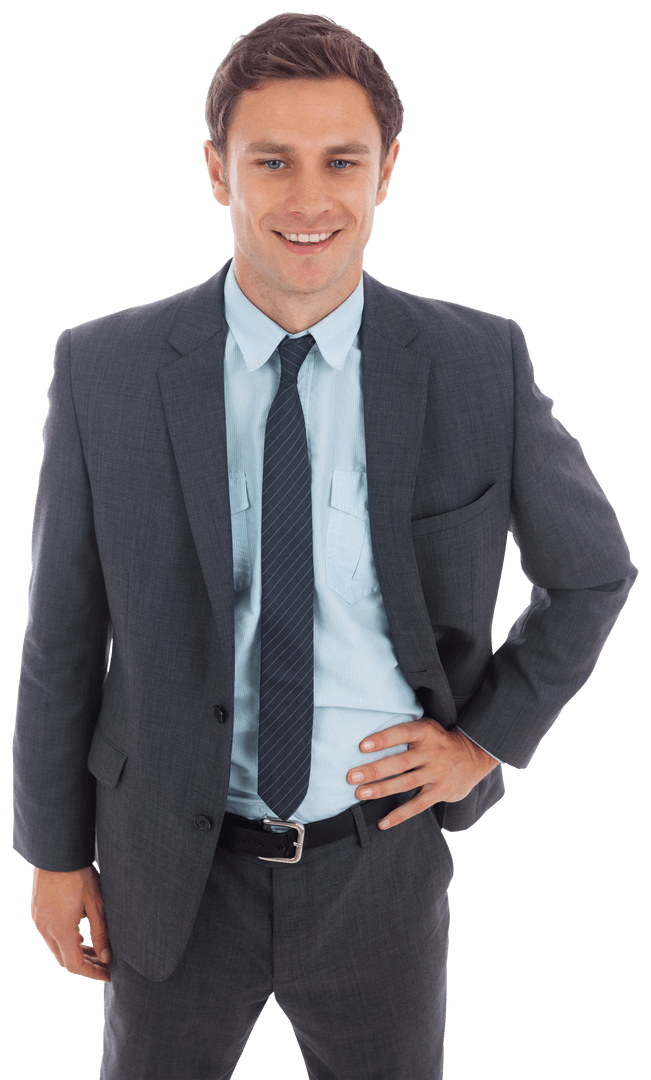 Transparent Background of Smiling Businessman Standing Confidently in Suit