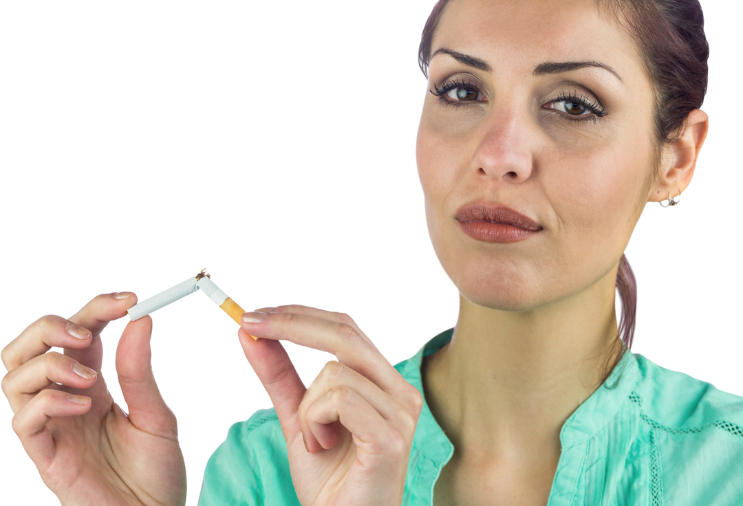 Young Woman Breaking Cigarette for a Transparent Background Stop Smoking Concept - Download Free Stock Images Pikwizard.com