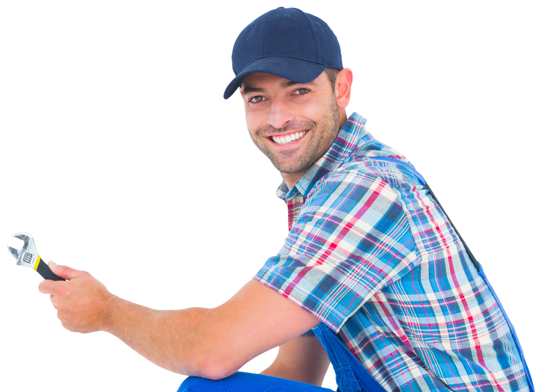 Transparent Portrait of Smiling Handyman Holding Wrench in Work Attire - Download Free Stock Images Pikwizard.com