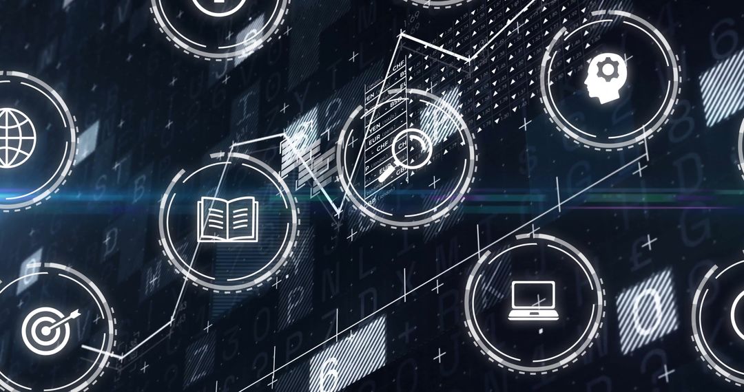 Digital Business Interface with Data Visualization Icons