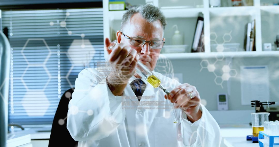 Caucasian Scientist Analyzing Chemical in Modern Laboratory