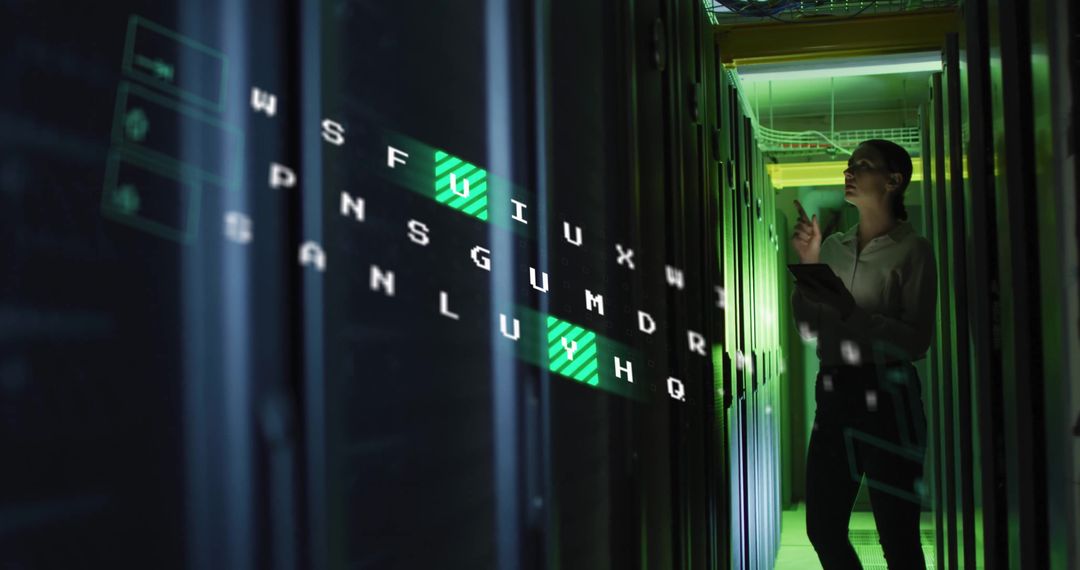 Technician Overseeing Data Center with Augmented Reality Overlay