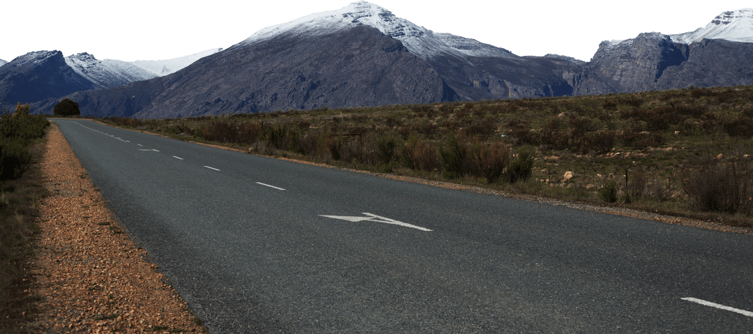 Transparent Mountain Road Scene with Snowcapped Peaks