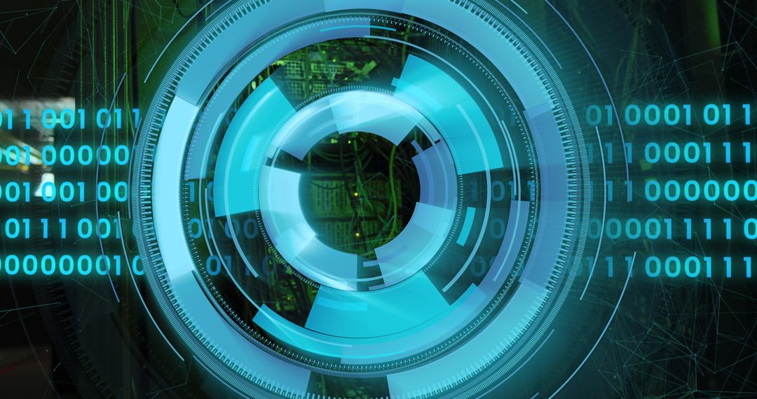 Circular Digital Display Overlay on Server Room