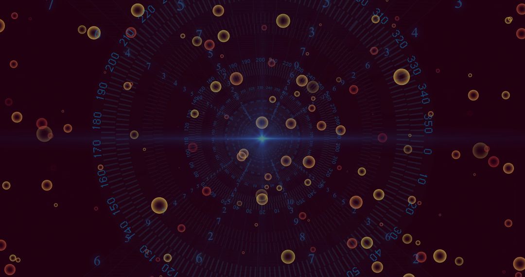 Futuristic Digital Interface with Pulsing Central Point and Glowing Orbs