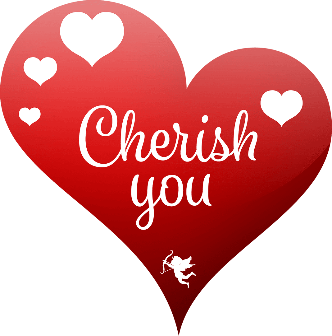 Romantic Heart with Cherish You Text on Transparent Background
