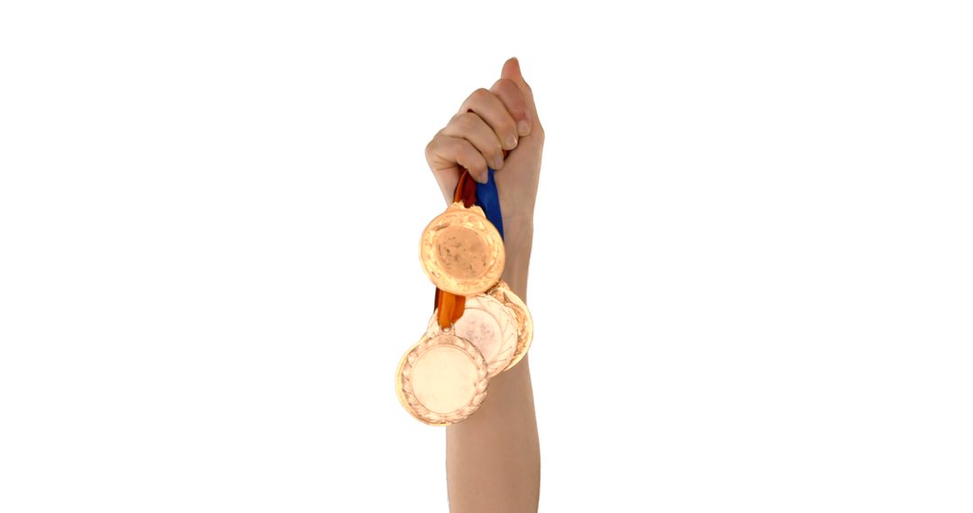 Hand Holding Three Gold Medals in Triumph on White Background - Free Images, Stock Photos and Pictures on Pikwizard.com