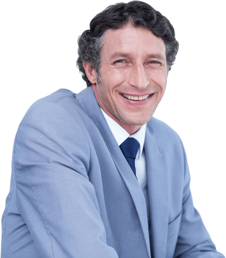 Transparent Confident Businessman Smiling in Suit