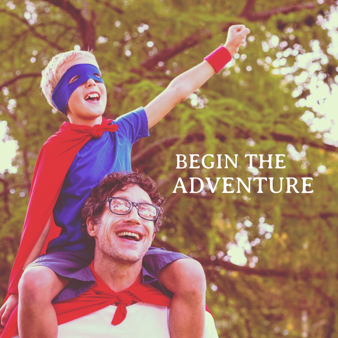 Father and Son Celebrating Imagination in Superhero Costumes