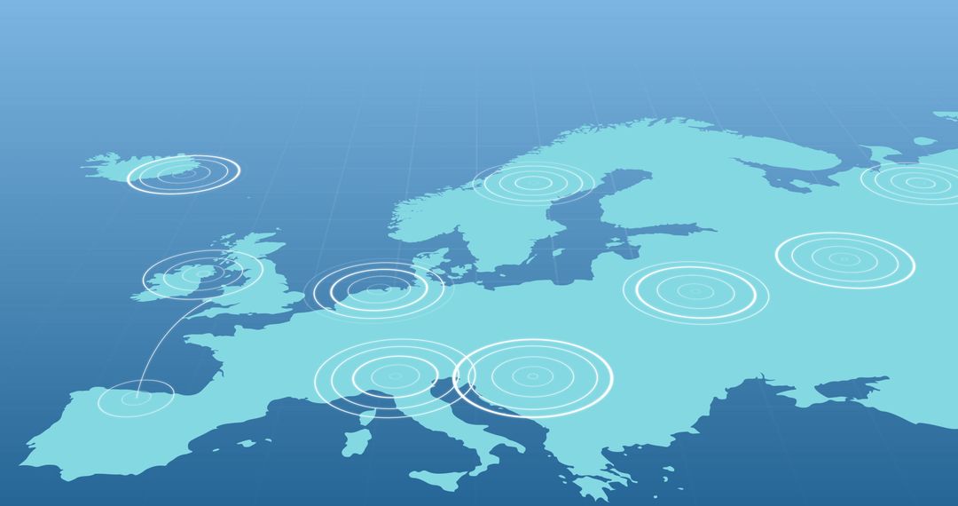 Europe Communication Network Hubs Concept on Blue Map