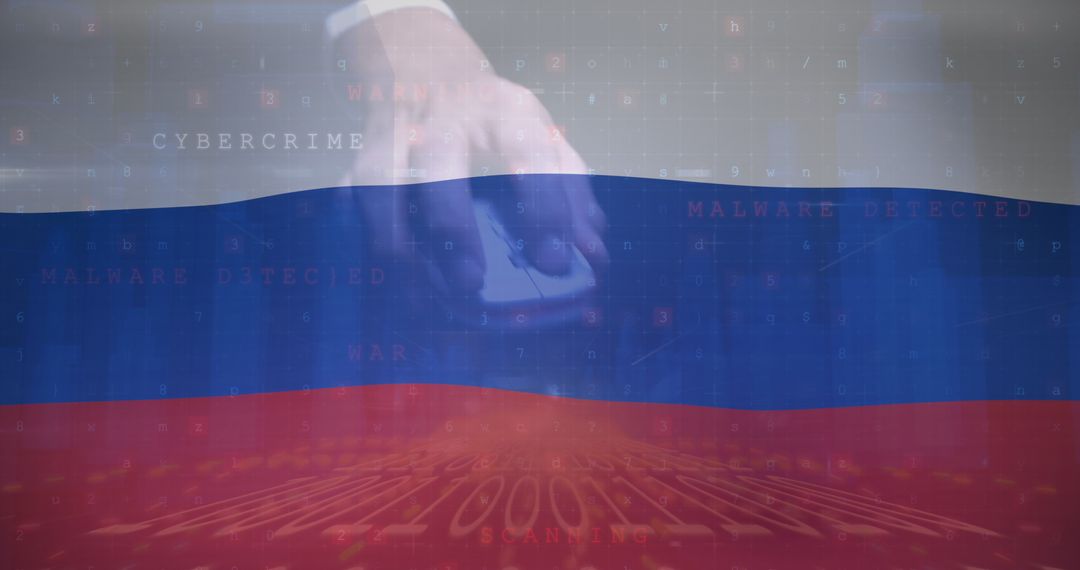 Hacker Hand Over Russia Flag, Cyber Warfare Concept