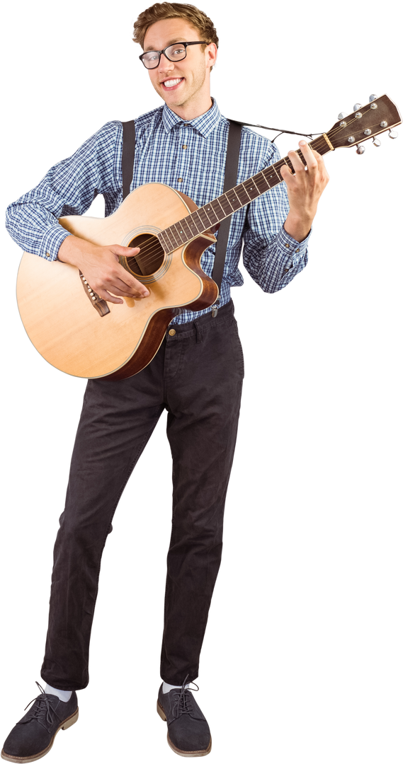 Transparent Background Geeky Hipster Playing Acoustic Guitar - Download Free Stock Images Pikwizard.com