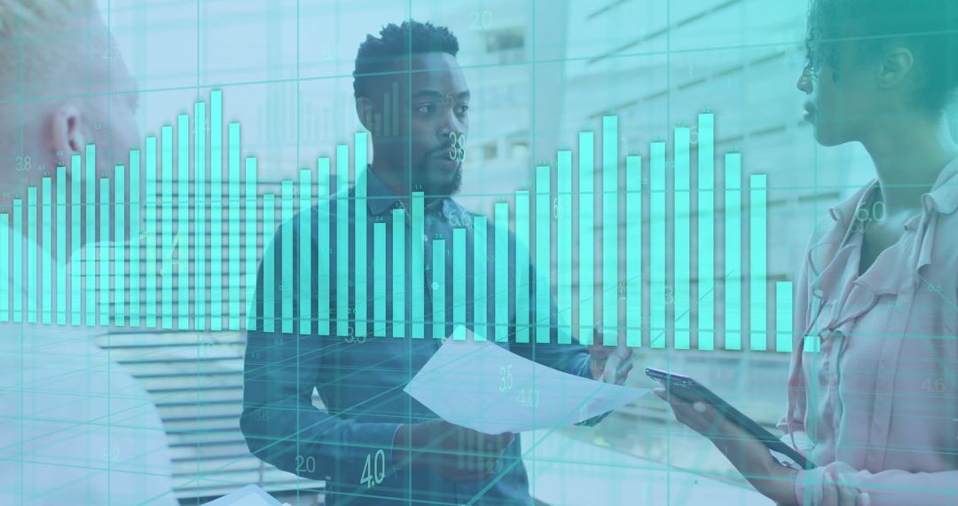 Diverse Business Team Discussing Data with Holographic Interface