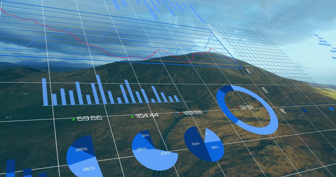 Global Finance Data Visualization Over Mountain Landscape