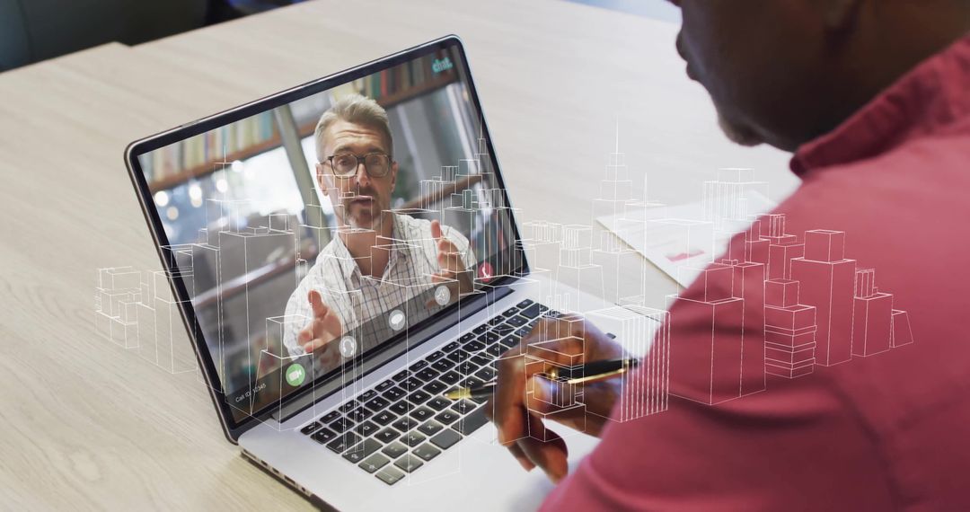 Business Professional Engaging in Virtual Meeting with Colleague