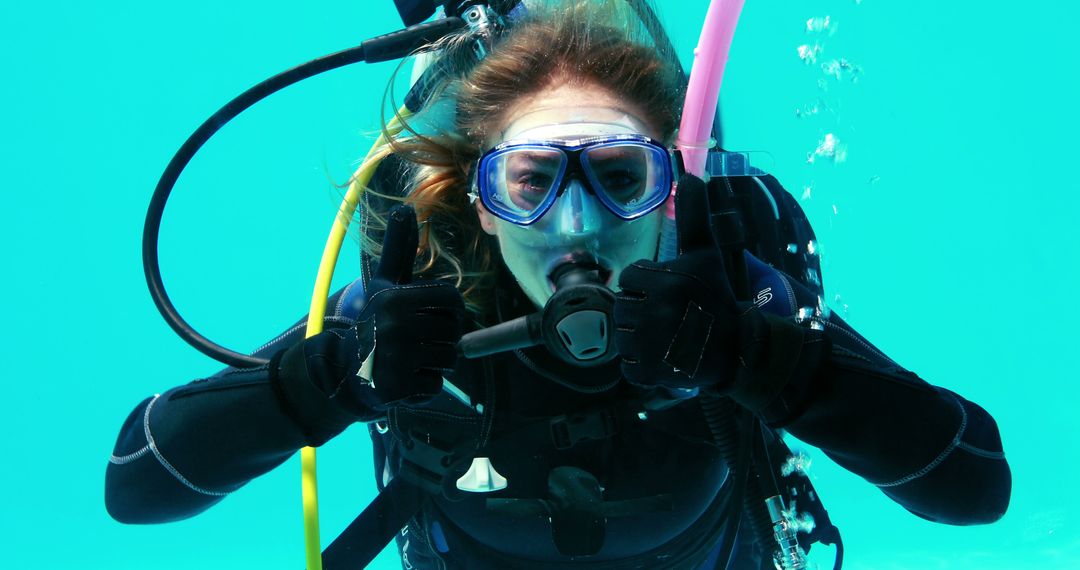 Diver Giving Thumbs Up Underwater in Full Gear in Clear Blue Ocean - Free Images, Stock Photos and Pictures on Pikwizard.com