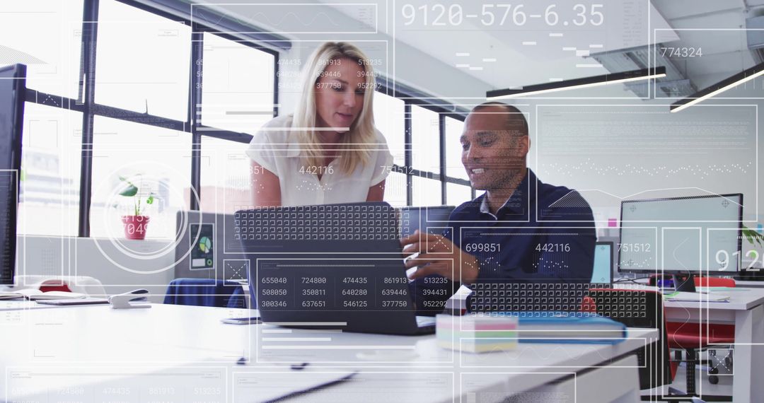 Business Professionals Collaborating with Digital Interface Technology