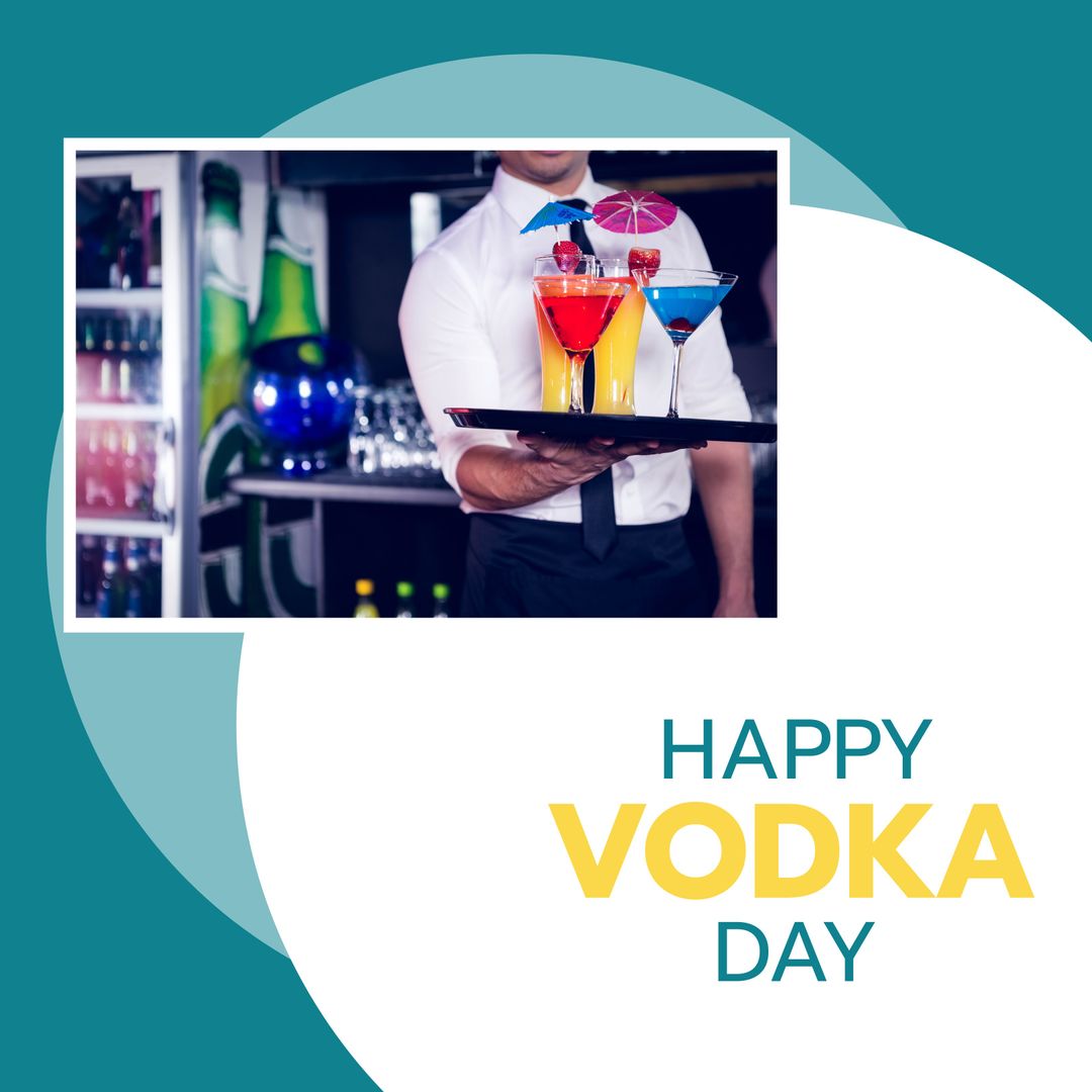 Barman Serving Colorful Cocktails on Vodka Day Celebration