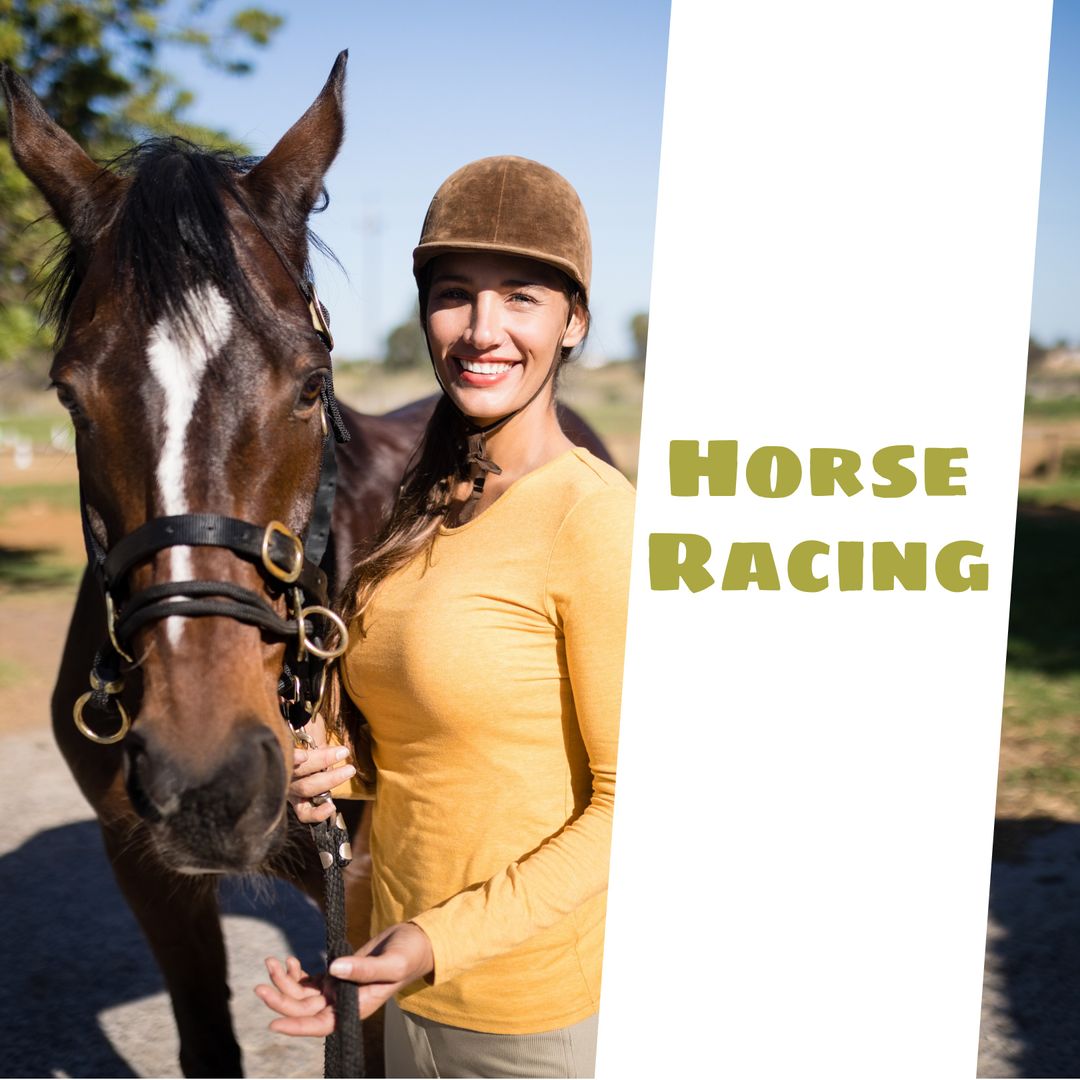 Young Equestrian Woman Smiling with Horse at Race Course - Download Free Stock Templates Pikwizard.com