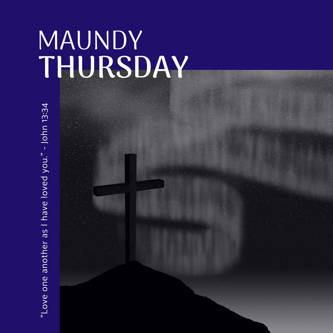 Silhouette of Cross with Maundy Thursday Text on Blue Background