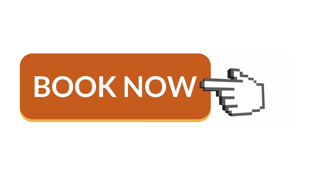 Book Now Button with Pixelated Hand Icon for Online Booking