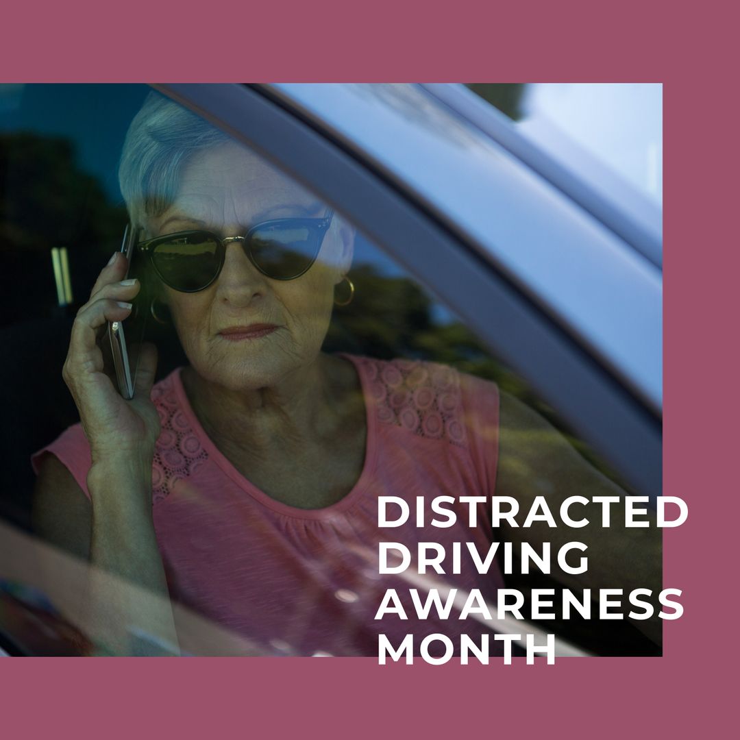 Elderly Woman Talking on Cellphone While Driving - Distracted Driving Awareness - Download Free Stock Templates Pikwizard.com