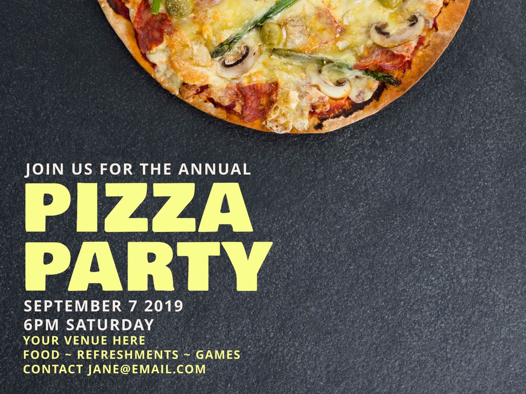 Delicious Pizza Overhead with Event Invitation