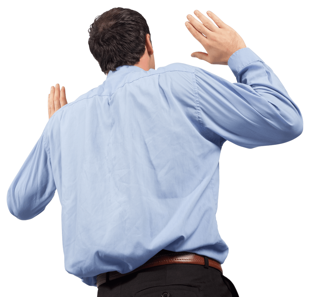 Transparent Businessman Raising Arms in Gesture