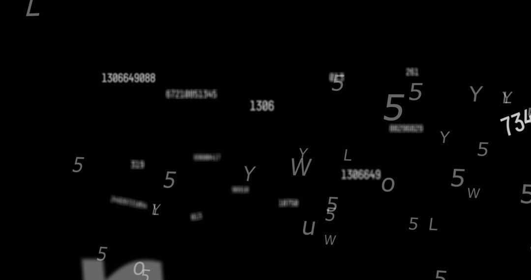 Abstract Data Matrix with Floating Numbers and Letters on Black Background