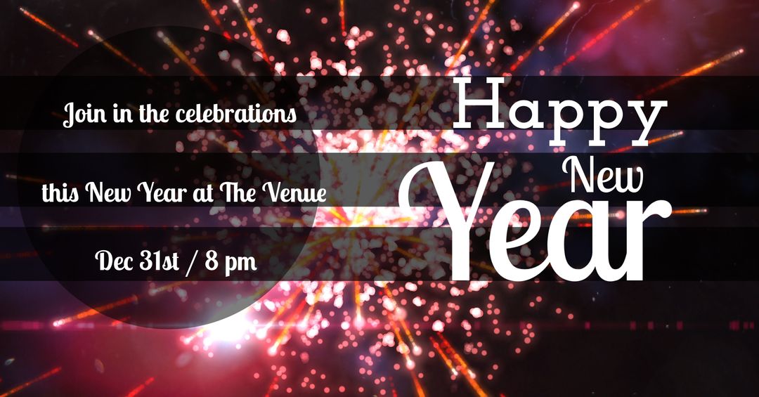 Festive New Year Celebration Announcement with Fireworks Display