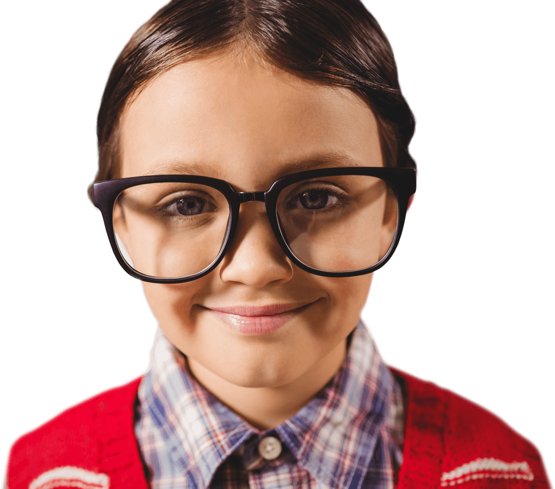 Smiling Schoolgirl with Glasses on Transparent Background
