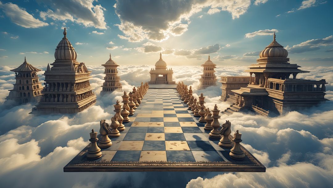 Ethereal Chessboard in a Surreal Sky Realm