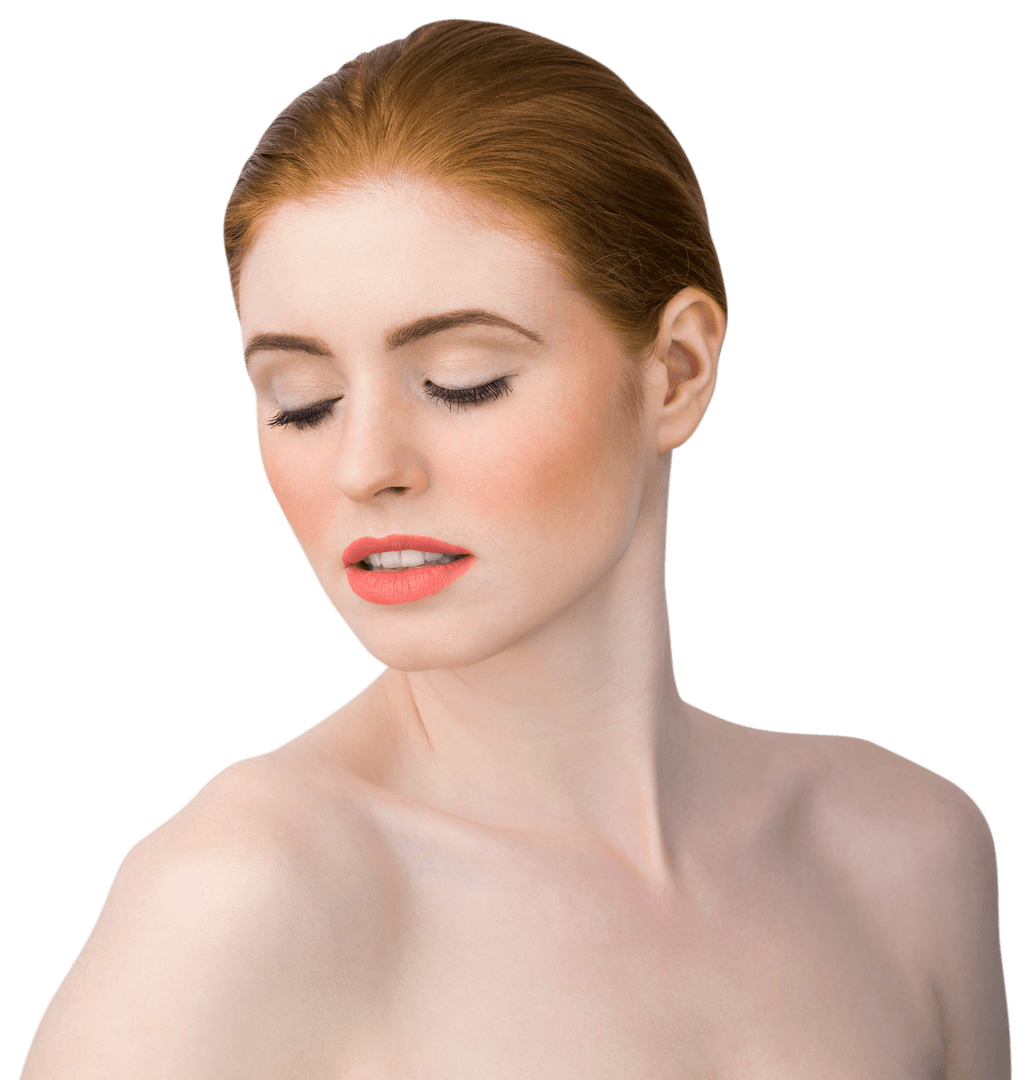 Transparent Elegant Redhead with Eyes Closed Posing Gracefully