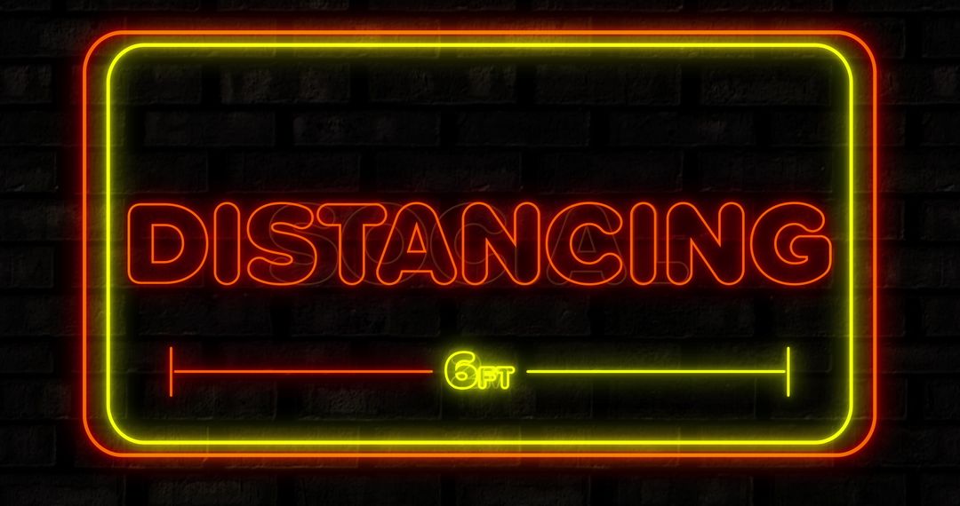 Neon Social Distancing Sign in Bright Red and Yellow