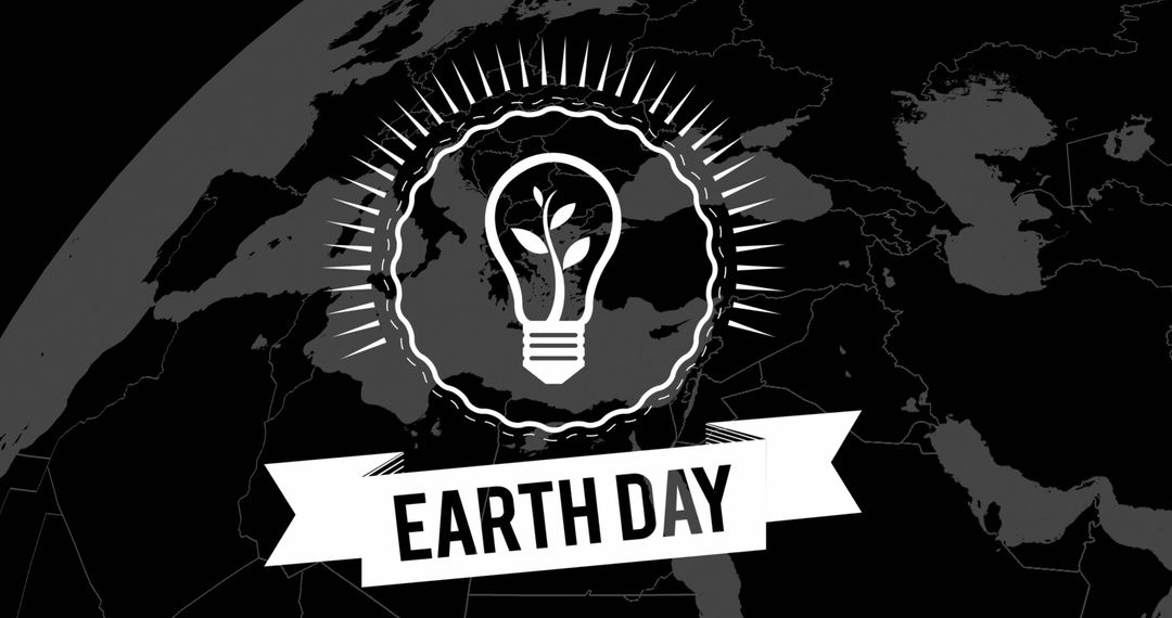 Earth Day Bulb Illustration on Global Map Silhouette