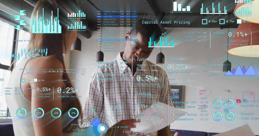 Team Analyzing Financial Data with Digital Interface