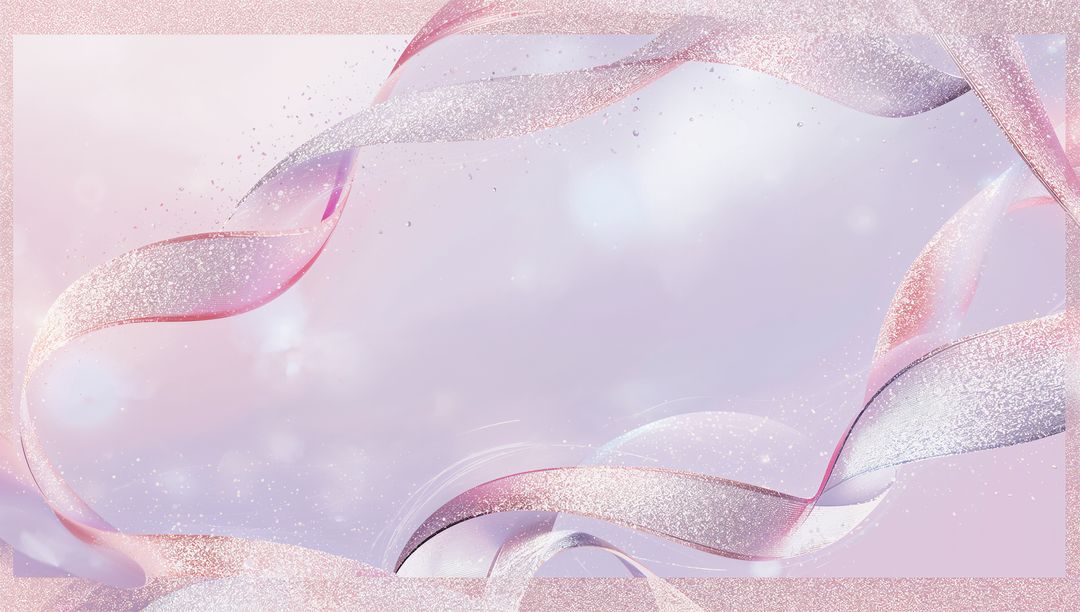 Flowing Pastel Ribbons with Glitter Border and Soft Bokeh Gradient Background